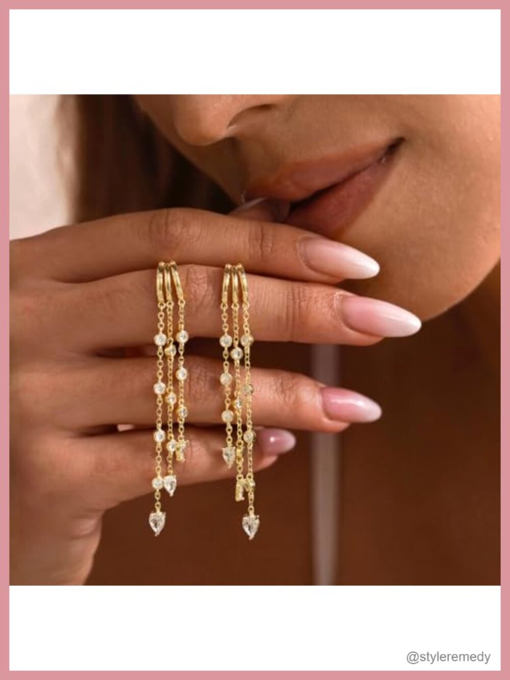 14K Gold Plated Dangle Earrings - Dainty Hoop Huggie Studs - Long Hanging - Picture 2 of 6